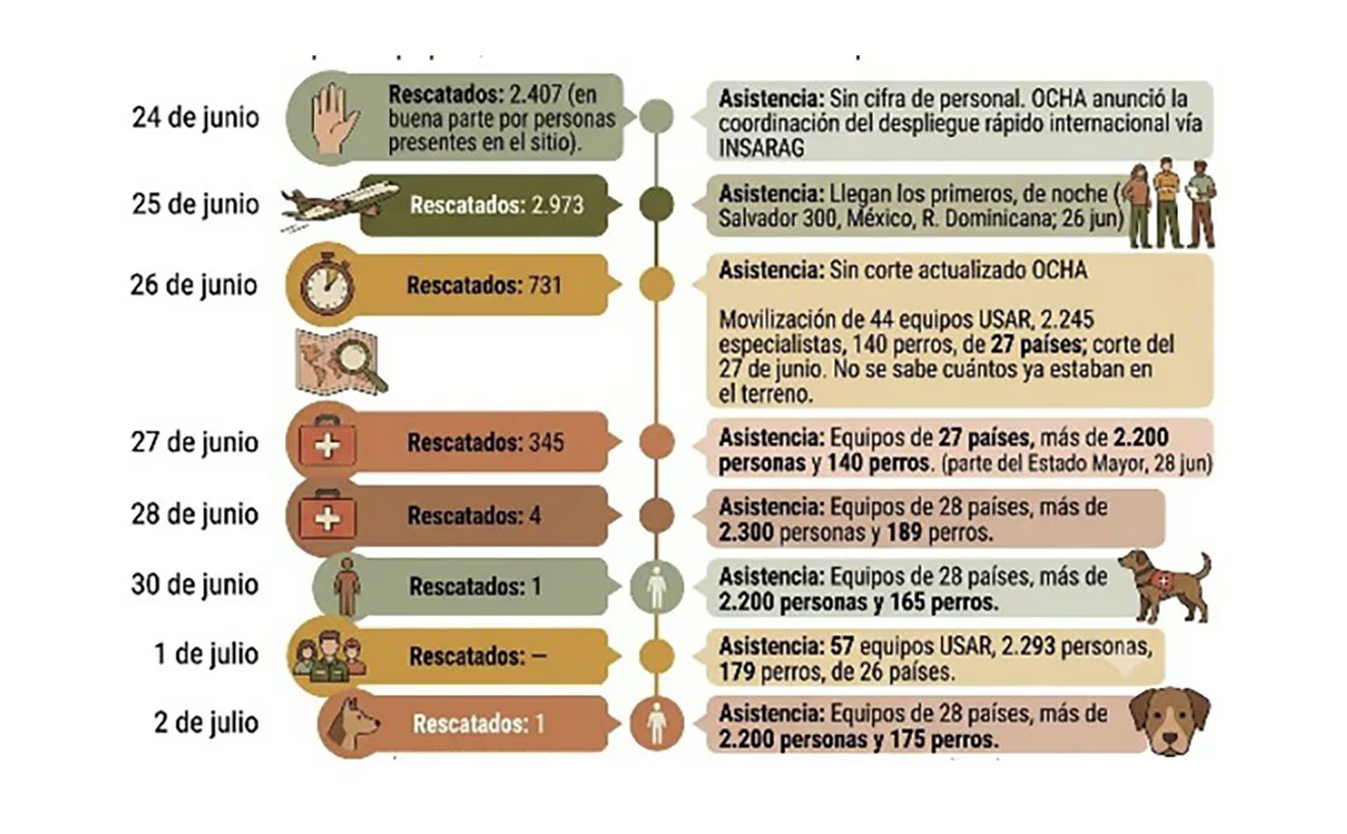 La distribución temporal de la ONG ilustra la ventana dorada del rescate
