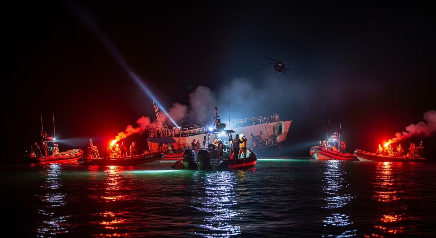 La tripulación del MV Barima lanzó bengalas y un avión de Roraima Airways permitió localizar la embarcación en una zona de oscuridad extrema. (Imagen Ilustrativa Infobae)