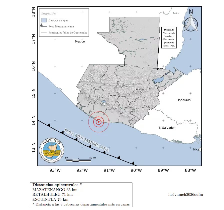 Insivumeh informó que el sismo de Escuintla fue más cercano a Mazatenango y se sintió en casi todo el país. (Imagen de cortesía)