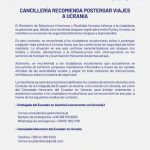 Cancillería recomienda postergar viajes a Ucrania