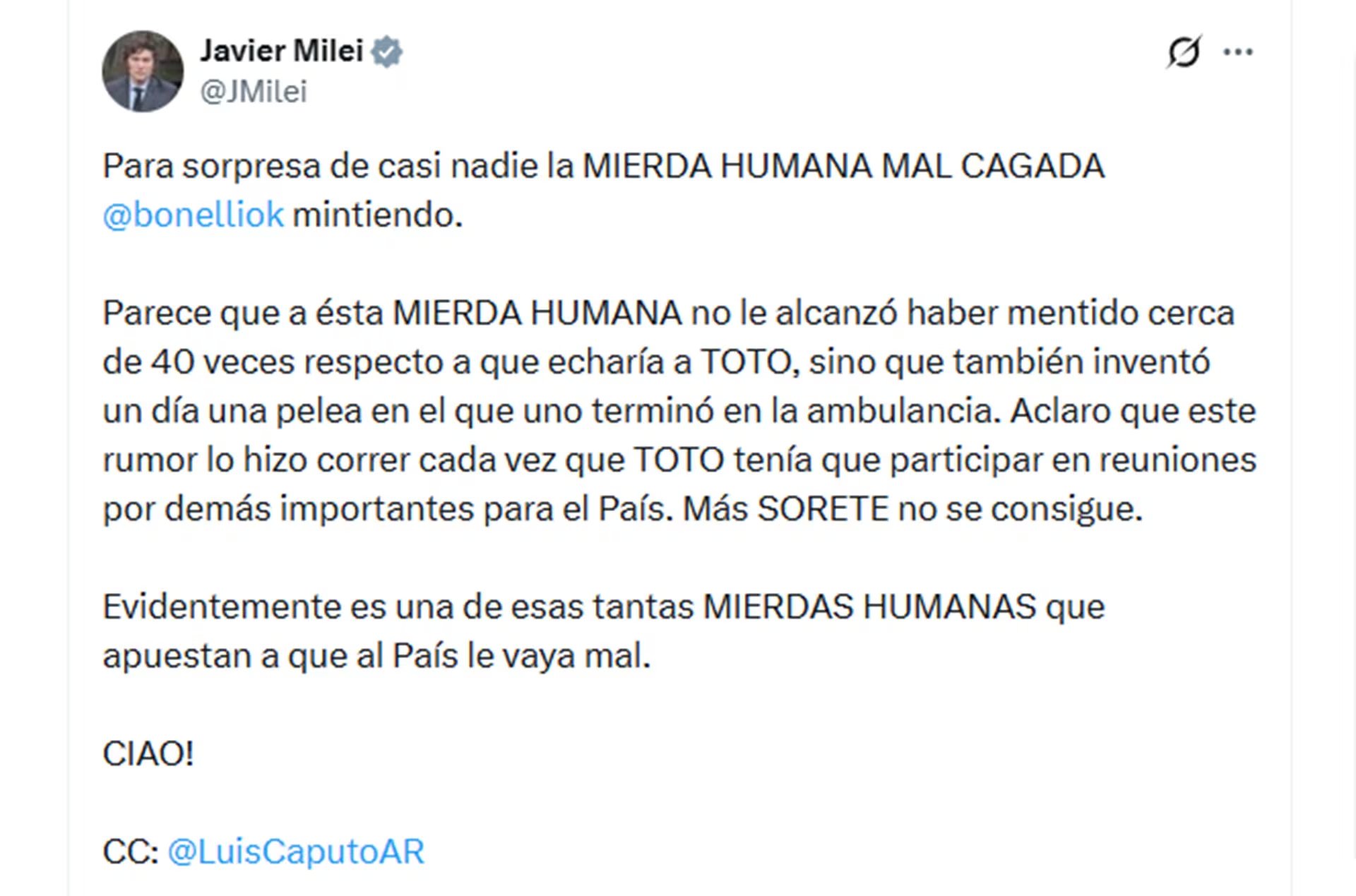 Javier Milei insultó al periodista Marcelo Bonelli