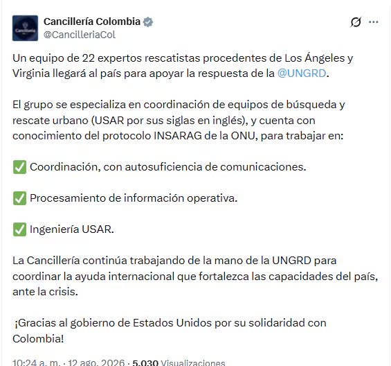 La Cancillería de Colombia agradeció los refuerzos de Estados Unidos - crédito @CancilleriaCol/X