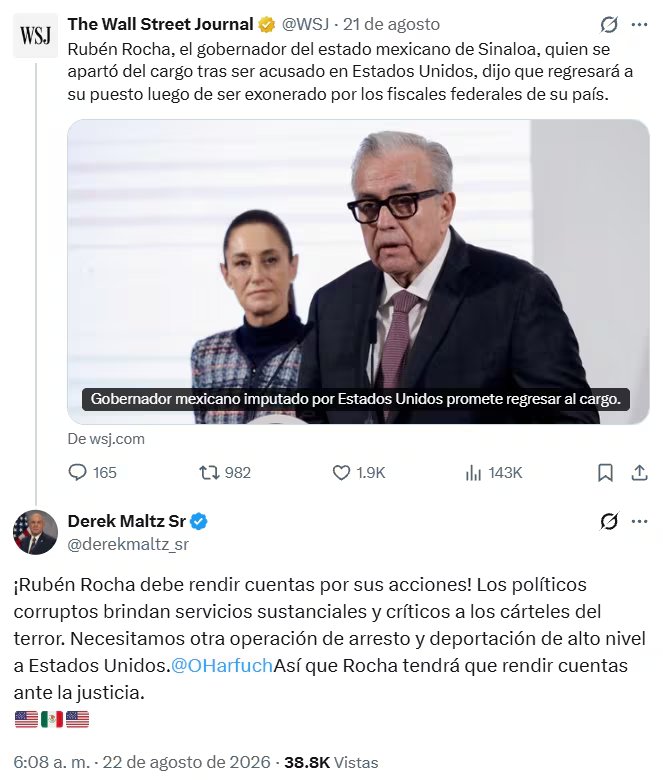 Mensaje del exdirector de la DEA en la red social X. Crédito: Redes Sociales