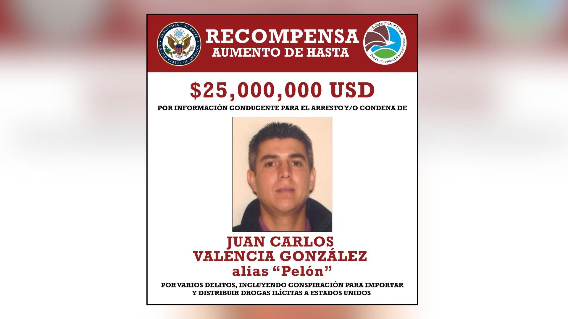 Nueva fotografía usada por la DEA en su cartel de recompensas. Crédito: DEA