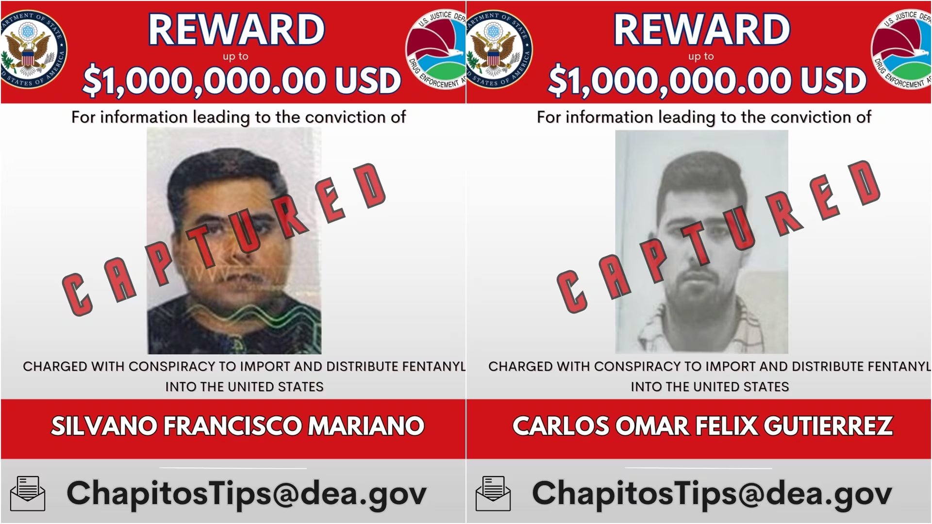 Silvano Francisco Mariano y Carlos Omar Félix Gutierrez fueron detenidos en Colombia. Foto: Departamento de Estado de EUU