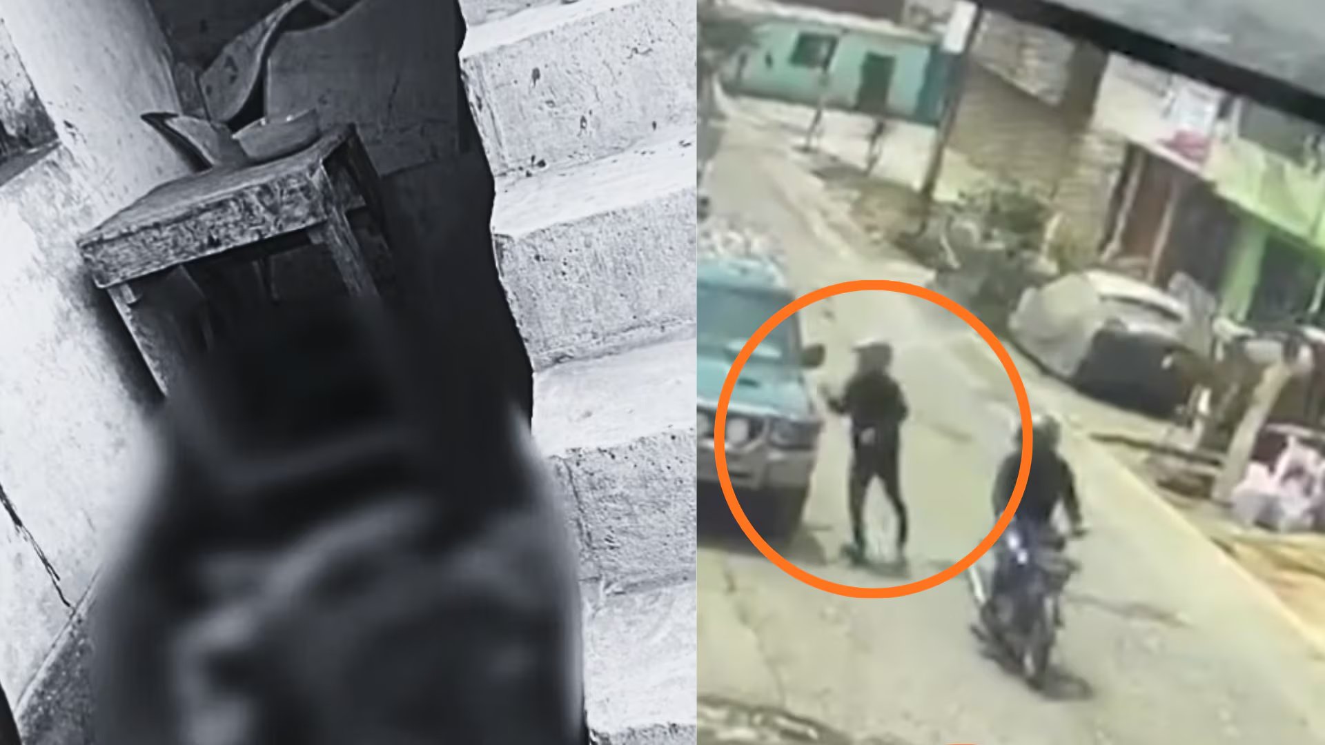 Cámaras de seguridad en Ate registraron el ataque armado contra el comerciante Jorge Calderón Huayhuas a manos de dos sujetos en motocicleta. (Composición: Infobae Perú)