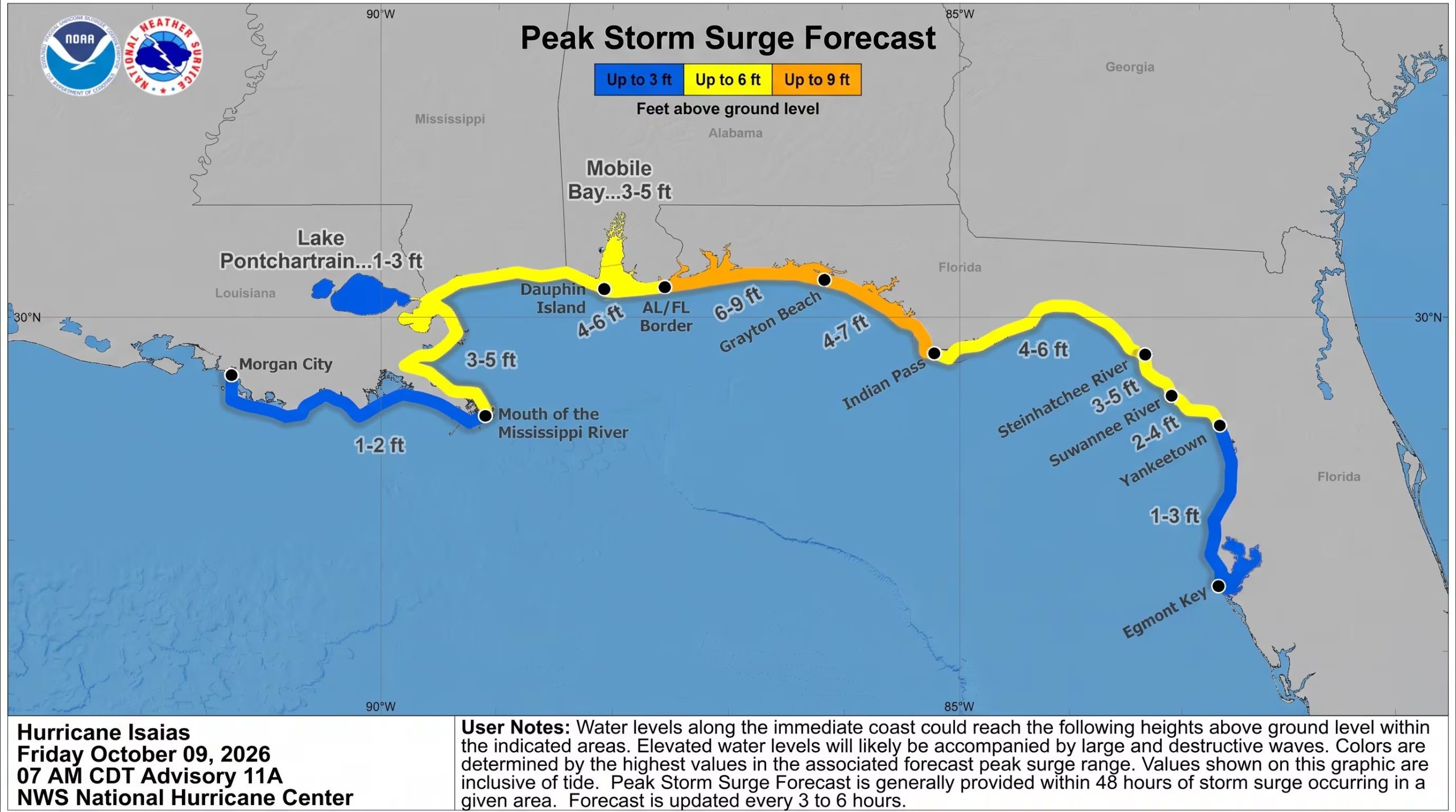 El área bajo aviso de huracán se extendió desde Ocean Springs en Mississippi hasta el límite entre los condados de Bay y Gulf en Florida. (Imagen Ilustrativa Infobae)