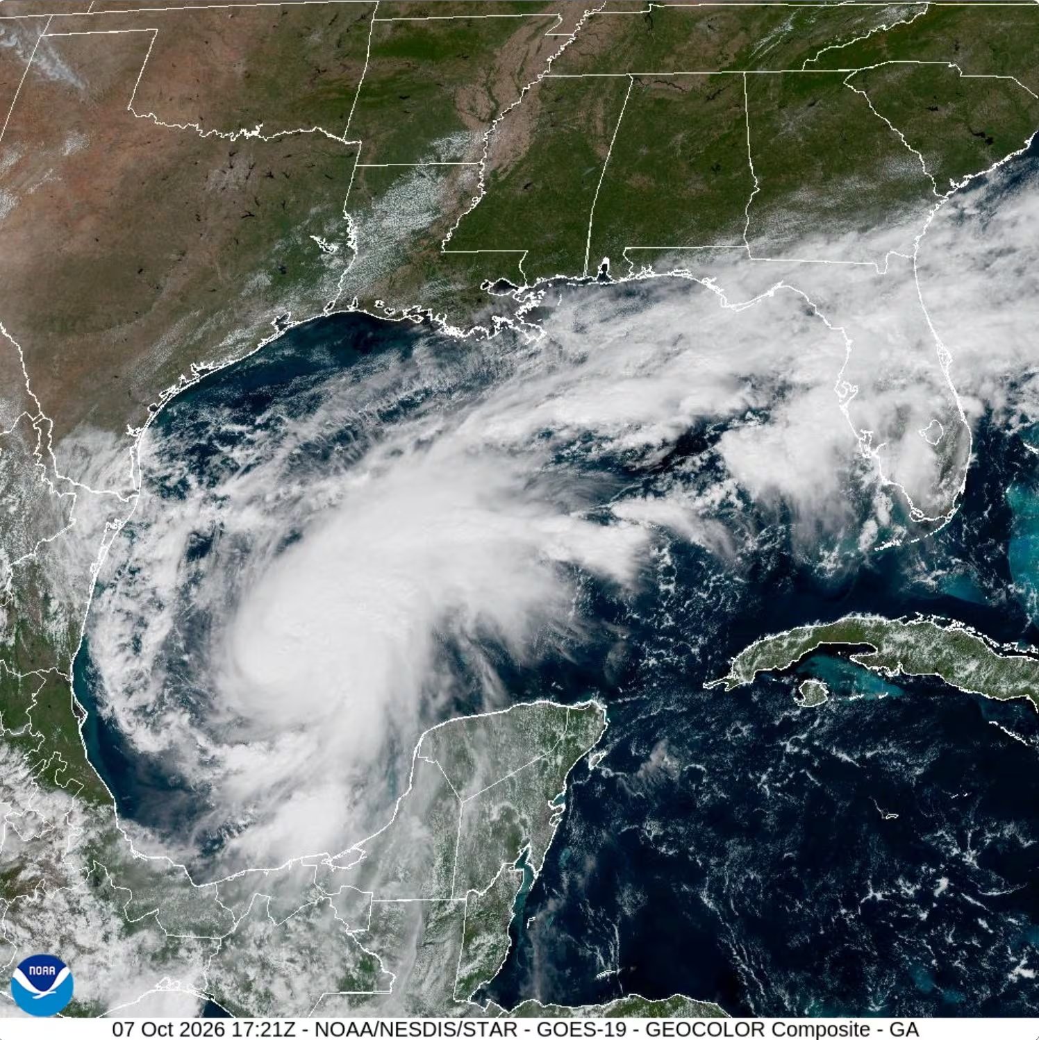 Los vientos con fuerza de huracán se extendieron hasta 45 kilómetros del centro del ciclón y los de tormenta tropical alcanzaron un radio de 295 kilómetros. (CSU/CIRA y NOAA/Imagen cedida a través de REUTERS)