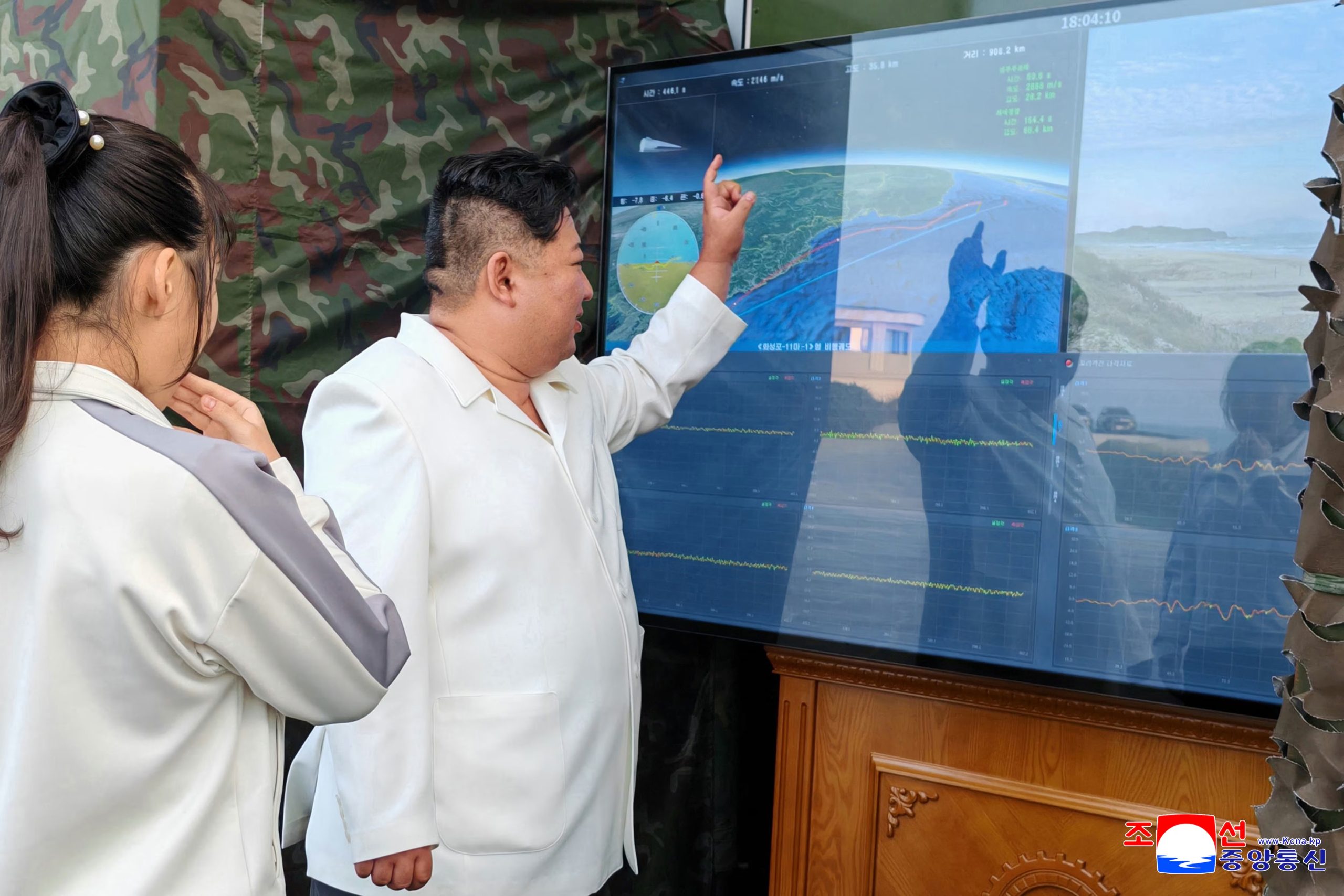 Kim Jong-un (centro-derecha) observa pruebas de misiles en un lugar no revelado de Corea del Norte (Korean Central News Agency/Korea News Service vía AP)