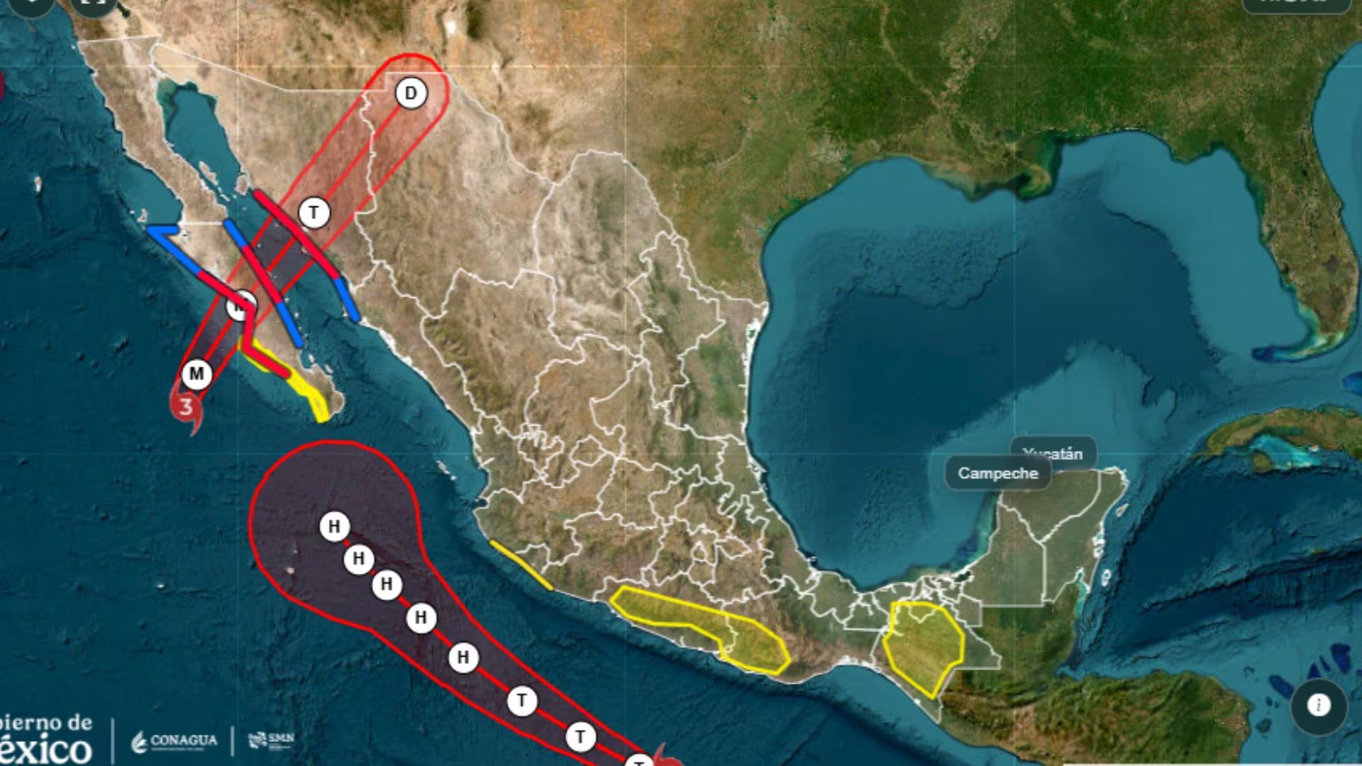 Así fue el recorrido original del Huracán Polo y tormenta tropical Rachel. (Conagua)