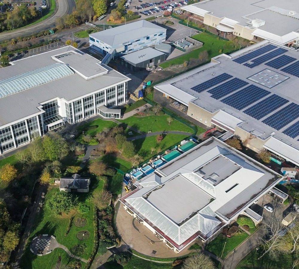 An aerial shot of industrial buildings in Bristol, England